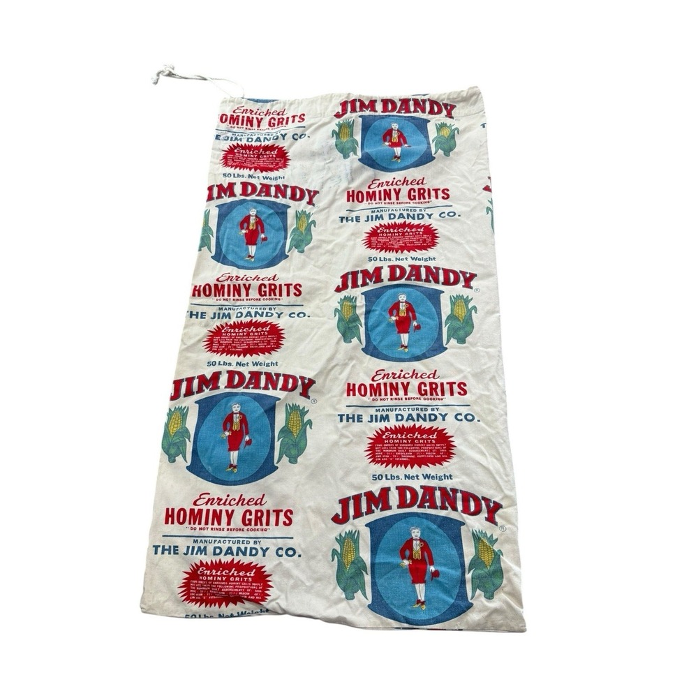 Antique Vintage Feed Sack Quilt Jim Dandy Hominy Grits Bag Fabric Upcycle